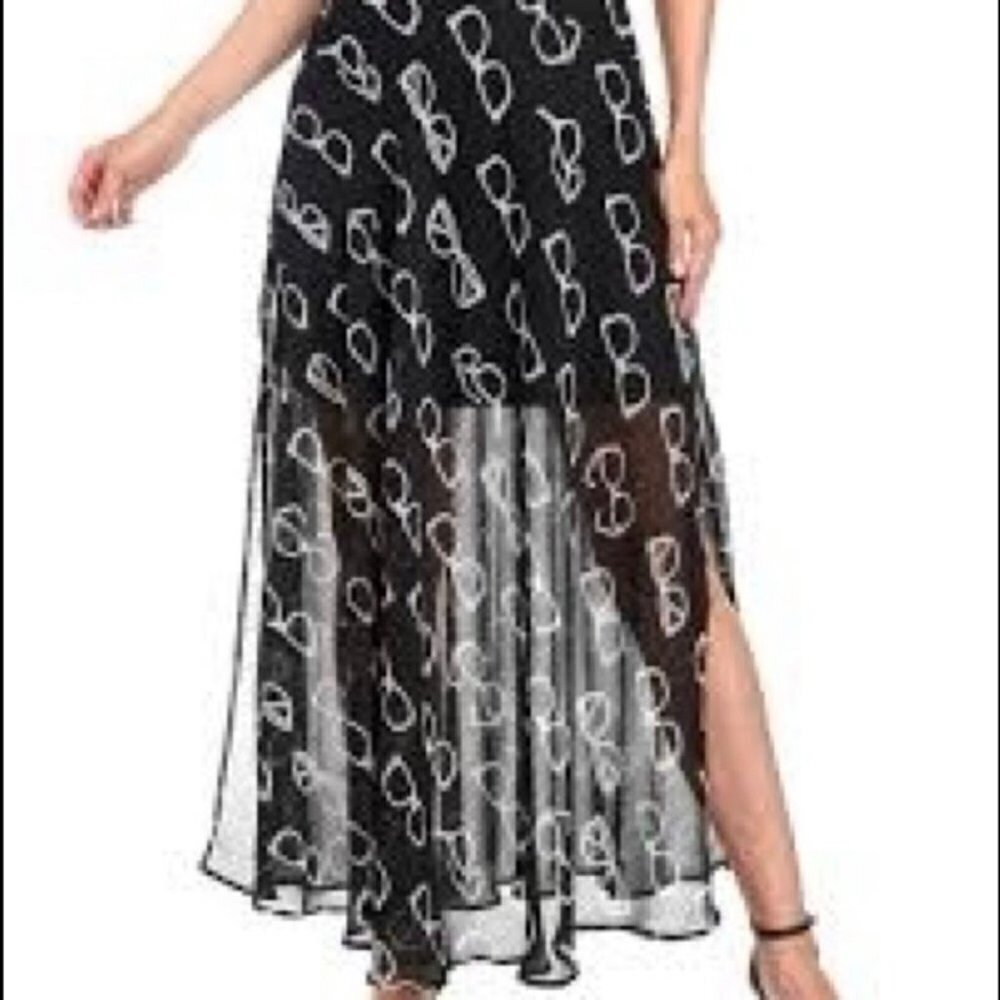 Anthropologie Eva Franco 6 Maxi Skirt Black Tan Bookish Sheer Overlay Glasses - Picture 4 of 10